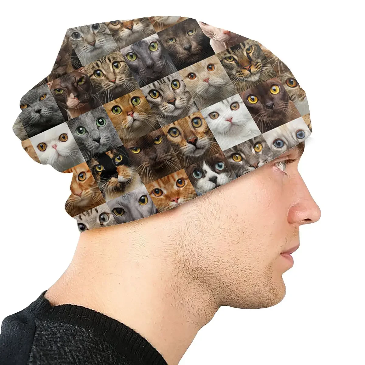 Gorro tipo jersey con caras de gato, gorro de punto cómodo y para hombre adulto