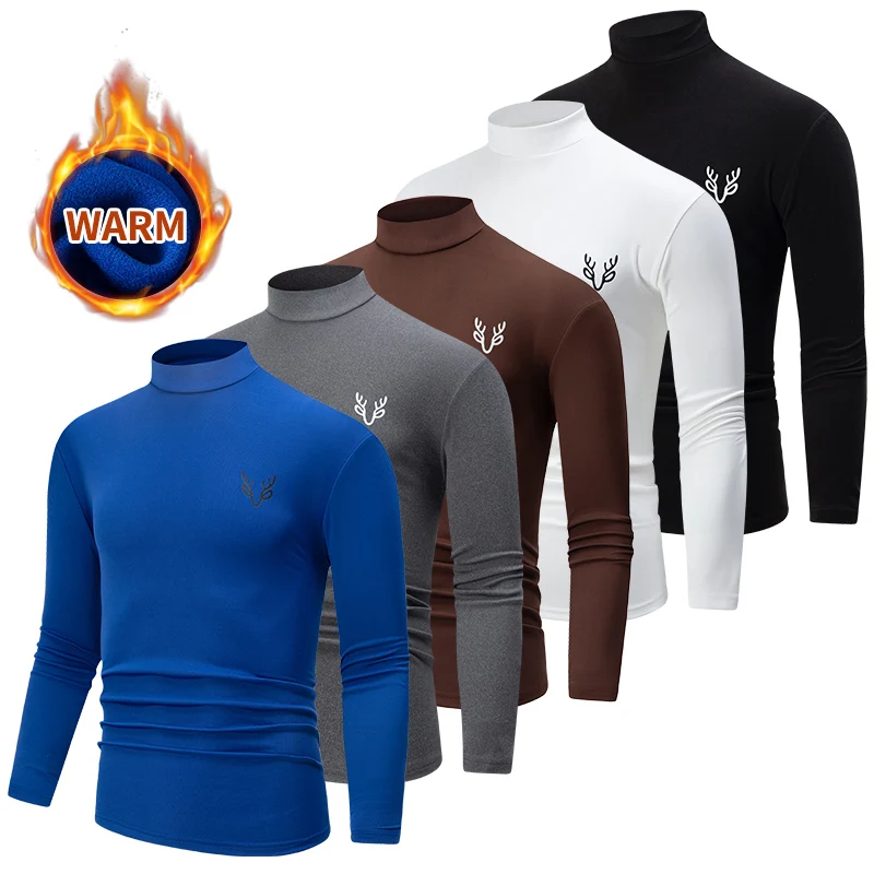 3/1 Piece Autumn And Winter Men's Solid Color Semi High Neck Casual Simple Warm Long Sleeved T-shirt Youth Plus Size Base Top