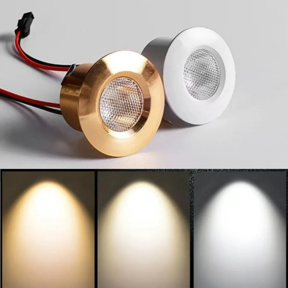MINI Recessed Spotlight 3W LED Ceiling Light, DC12V/24V/85-265V Indoor Recessed Cabinet Bathroom Light Silver White Black