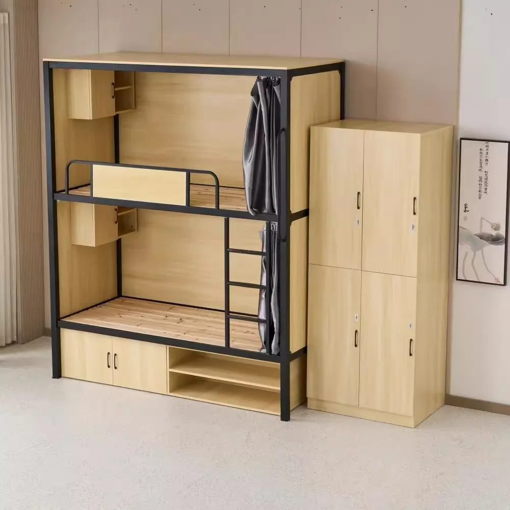 Upper and lower bunk beds School dormitory apartment bed Youth hostel space capsule all-inclusive bed Steel wood combined mother