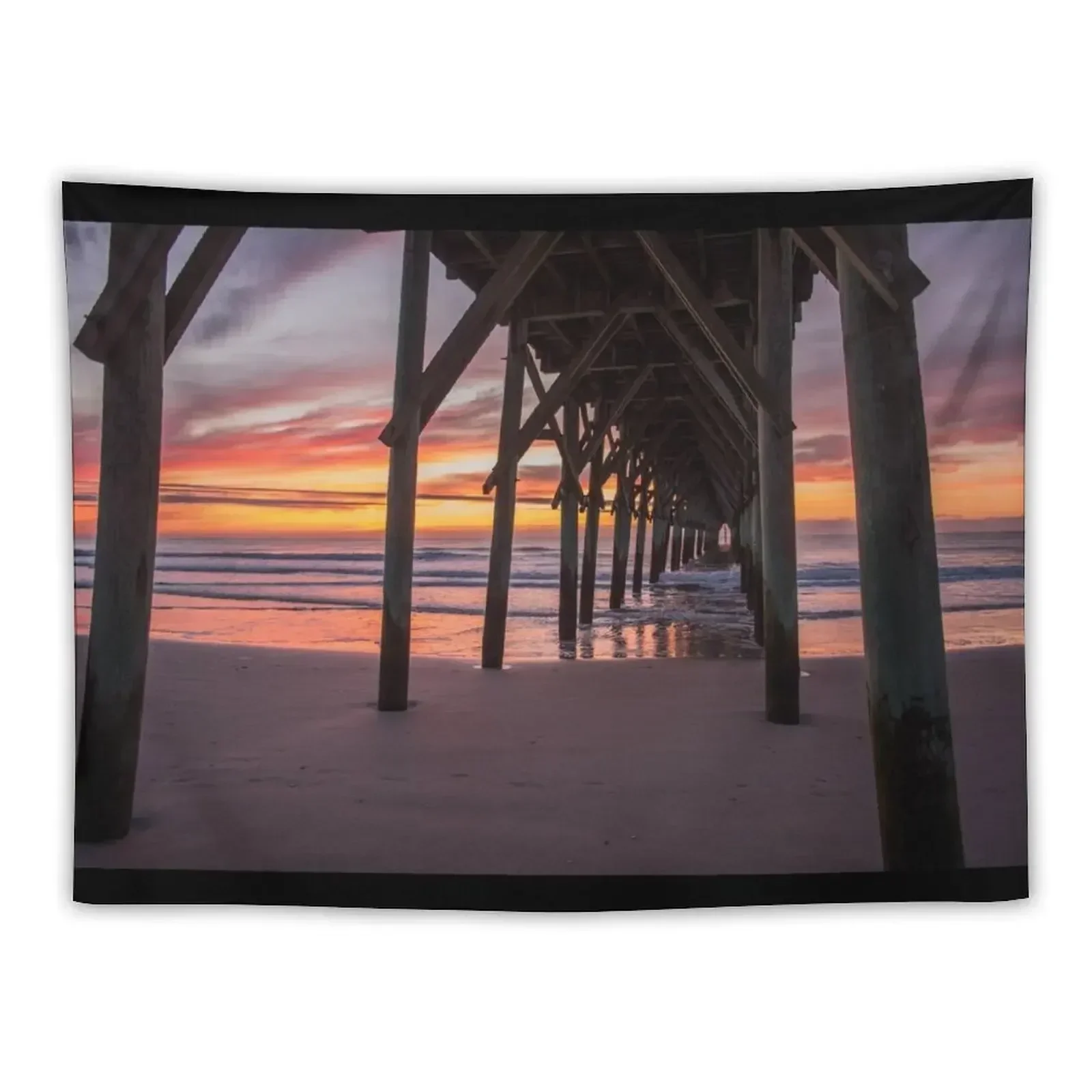 Topsail Beach Sunrise Pier Photography Print Tapestry Home Decoration Accessories Wall Mural Tapestry