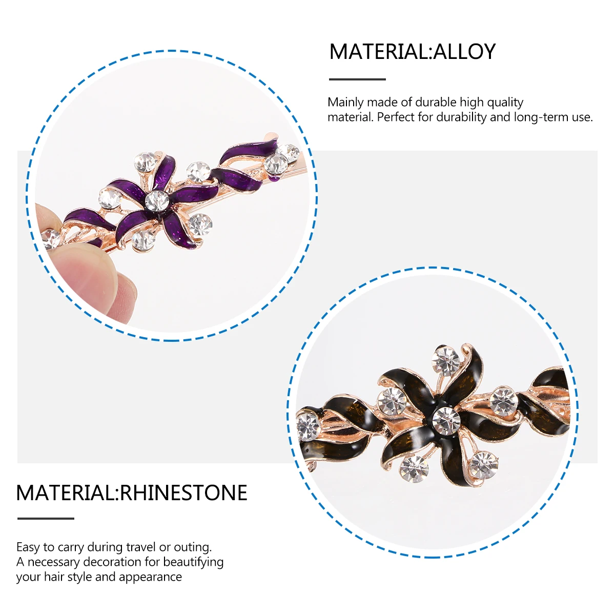 

2 Pairs Hairpin Edge Clip Clips for Curly Cute Barrettes Thin Black Floral Bobby Pins Small Women Thick