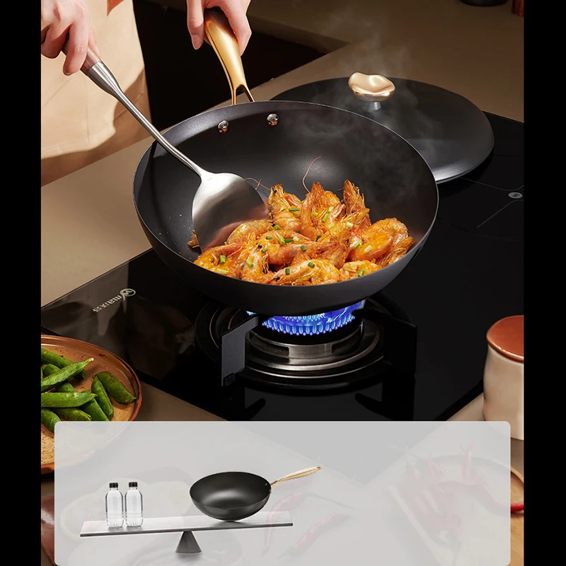 

LANMI Zizi Titanium Wokas Wok Pan Titanium-Iron 0 Coating Non-Stick Rust-Resistant Rustproof Lightweight Stable Healthy