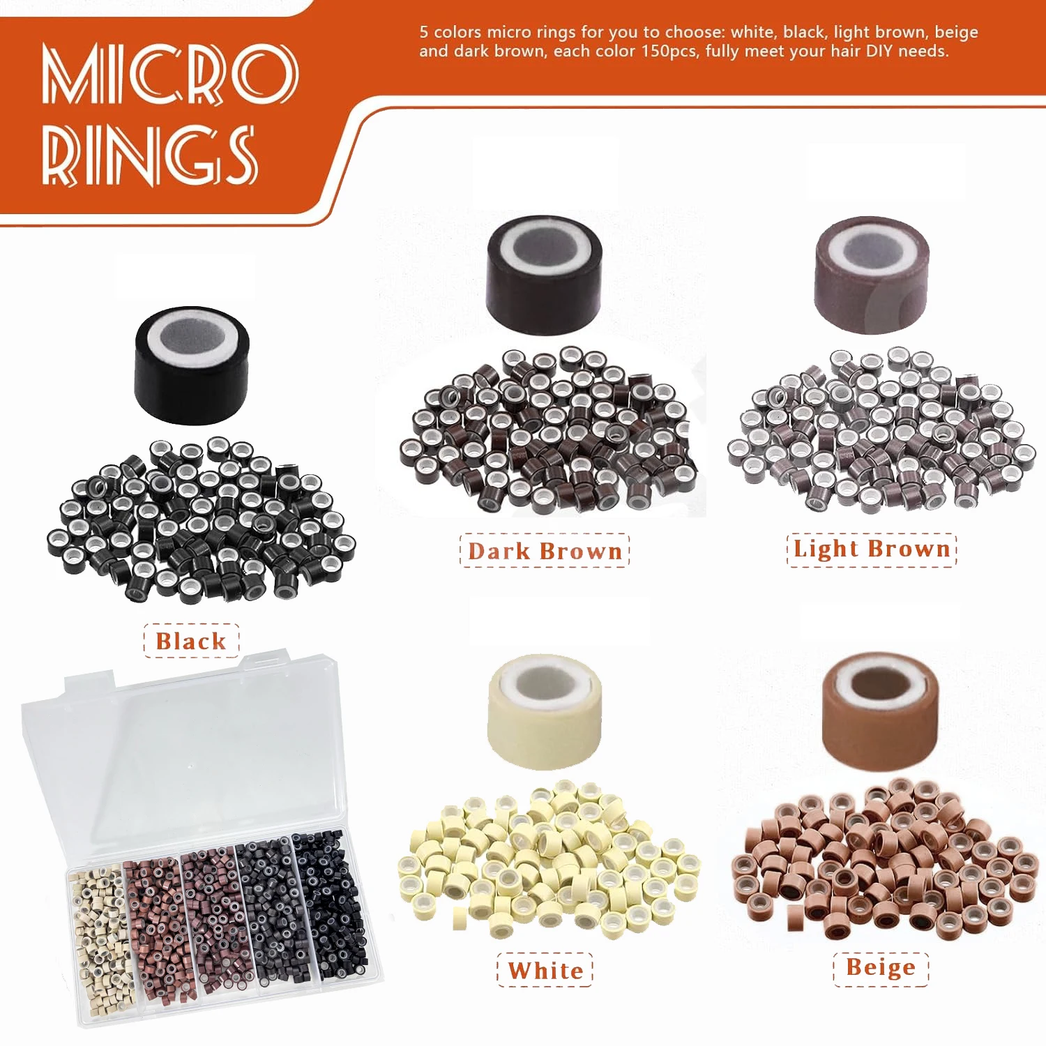 طقم وصلات الشعر، بما في ذلك 1000 قطعة 5 ألوان خرزة وصلات الشعر مع كماشة الشعر، وحلقة خطاف السحب وإبرة هدية عيد الميلاد