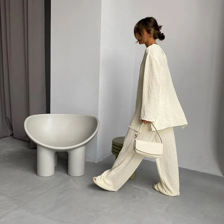 Pantaloni larghi da donna Abito casual Lungo Sve Spring Faion Set Vita alta Gamba dritta Comodo e traspirante