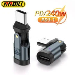 NNBILI 180 Rotation PD240W USB3.1 USBC to Type C OTG Adapter 5A Fast Charge Cable Converter for iPhone 16 MacBook Samsung Xiaomi