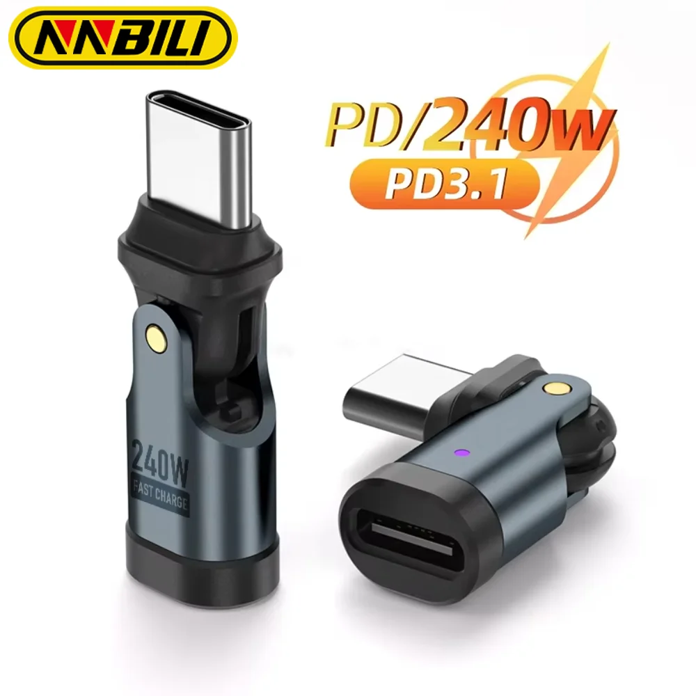 NNBILI Adapter USB-C na USB-C z obrotem 180 stopni, PD240W, USB3.1, OTG, kabel szybkiego ładowania 5A, konwerter dla iPhone 16, MacBook, Samsung, Xiaomi