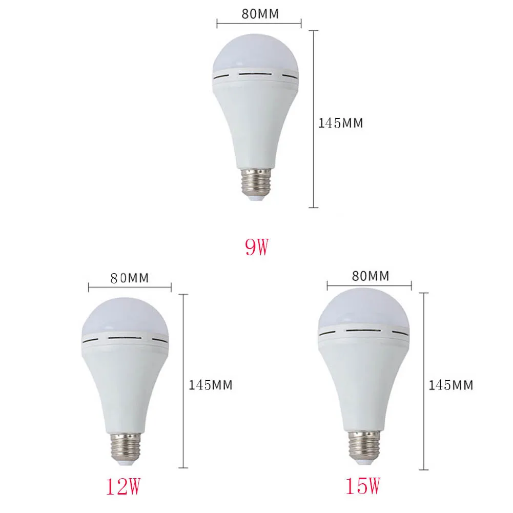 E27 Emergency Rechargeable Light Bulbs 9W /12W/ 15W LED Bulb Lamps 85-265V Power Outage Outdoor LED Bulb