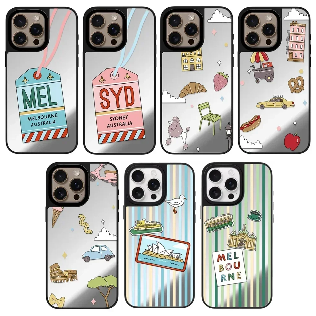 

City Notes Mirror Surface Protective IPhone Case Cover for 16 15 14 13 12 Pro Max Case