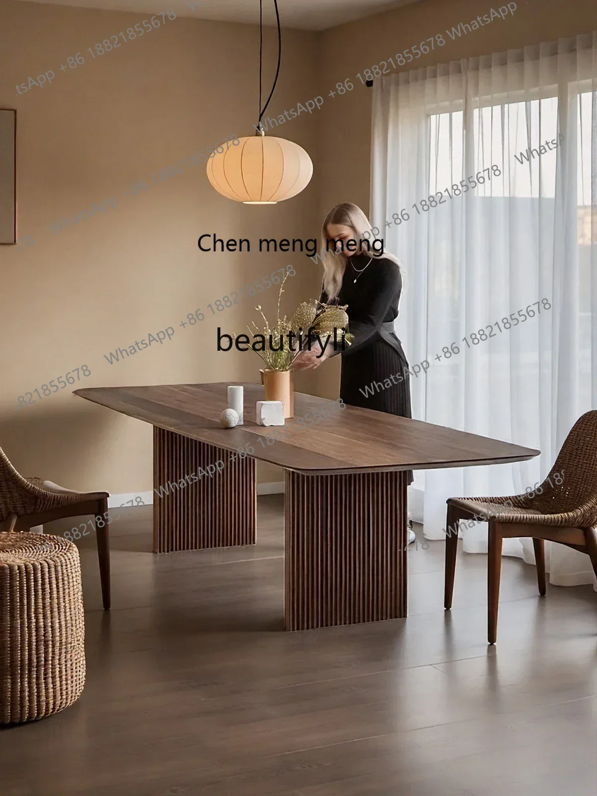 xzzY13 French antique solid wood dining table Walnut rectangular dining table Italian minimalist, large conference table