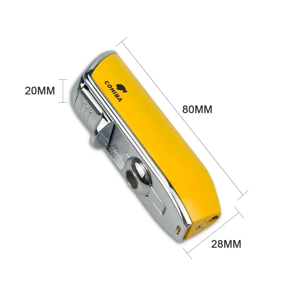 New COHIBA-Windproof Metal Cigar Lighter 3 Jet Blue Flame Turbo Torch Portable Igniter With Cigar Punch Tool Original Gift