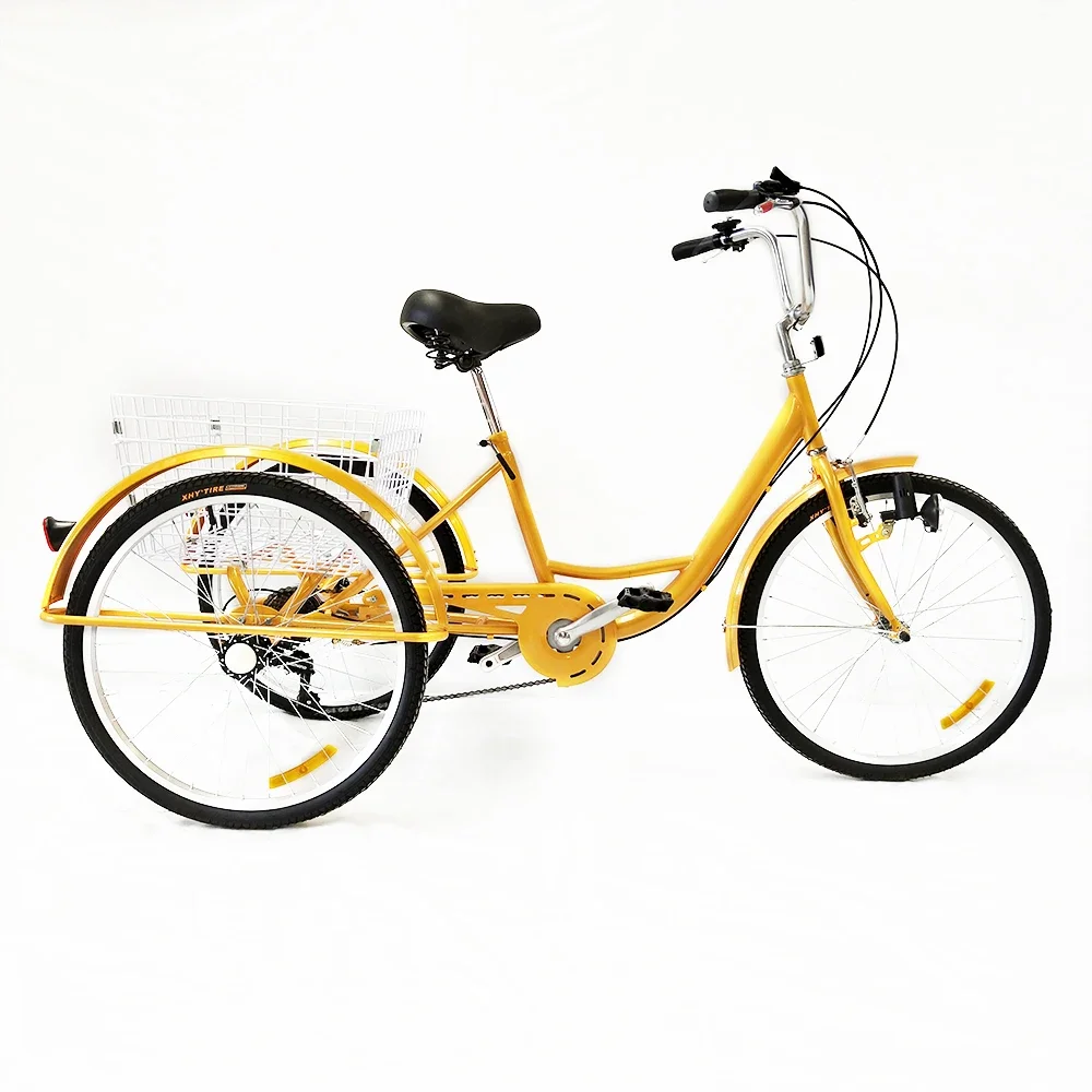 6 Speed 24 Inch 3 Wheel Adult Bike Tricycle Trike Tricycle Cruise Bike with Saddle with Light