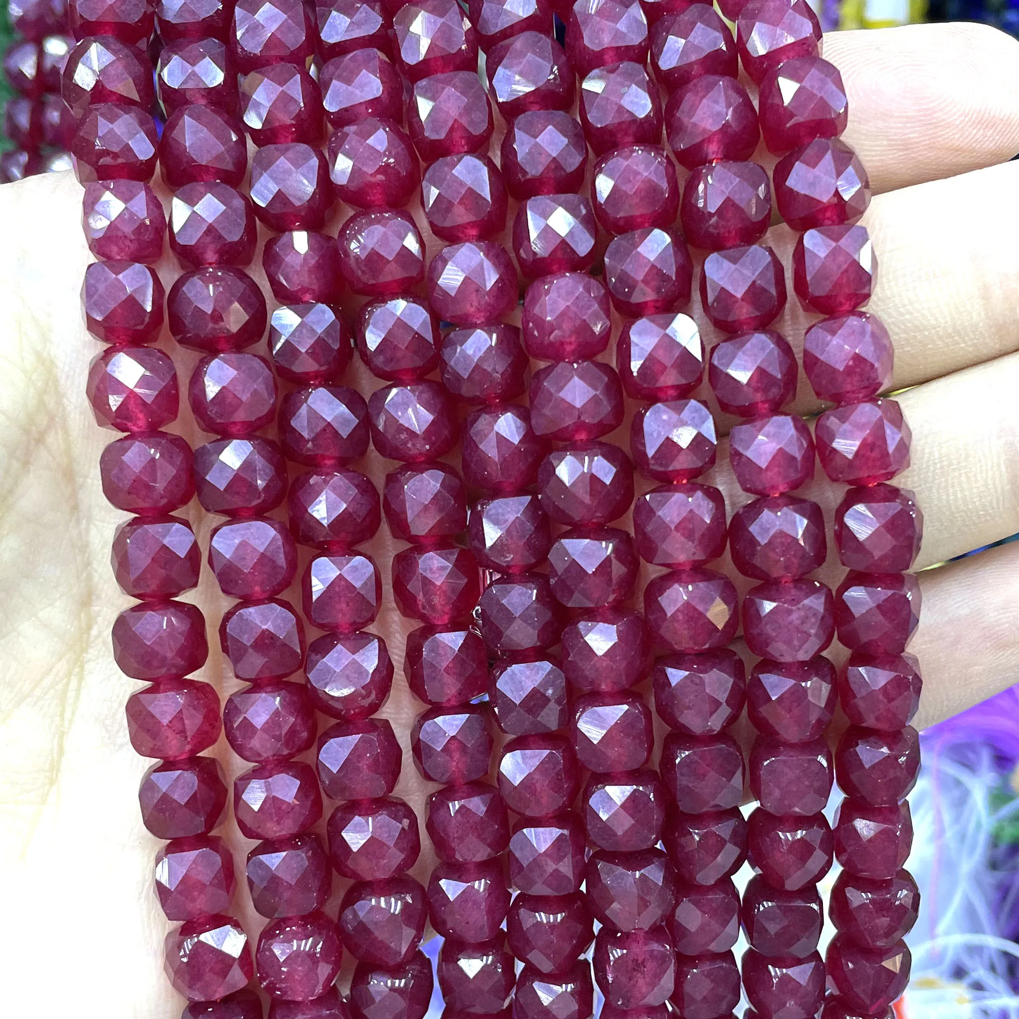 7-8MM Cube Natural Chalcedony Ruby Red Stone Loose Square Spacer Beads For Jewelry Making Diy Bracelet Necklace Accessories