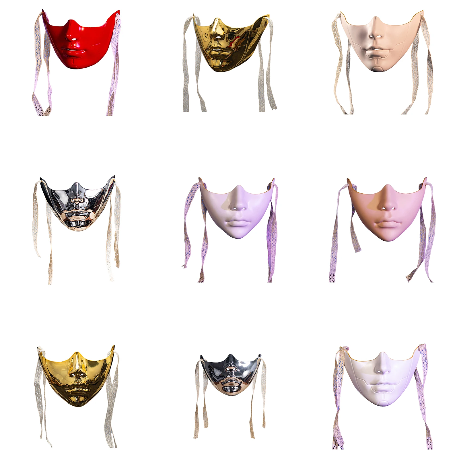 Plastic Half Face Self-tied Strap Mask Themed Party Masquerade Costume Accessory Props Festival Props for Women Men