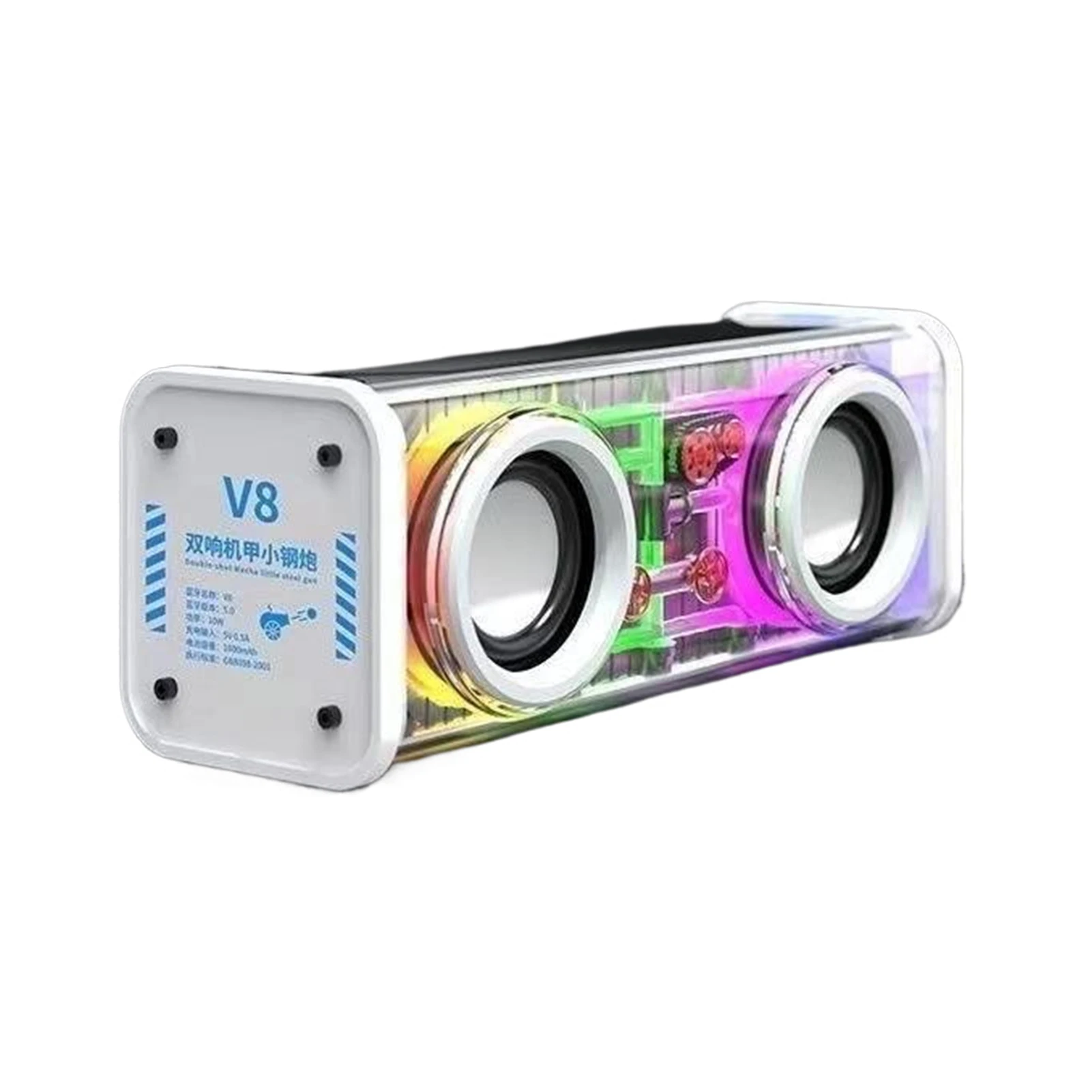 Transparent Mecha Speakers Bluetooth 5.0 Wireless Double Bass Diaphragm Subwoofer Music TWS RGB Light Mini Party Loudspeaker