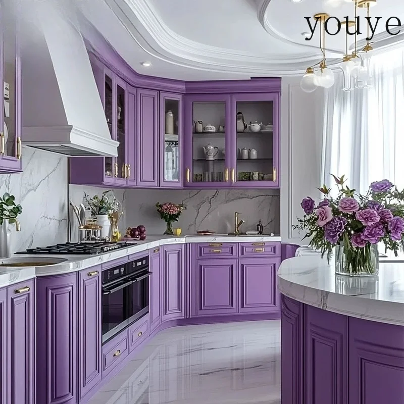 Whole-house custom lavender purple cabinets, custom French-style kitchen and dining factory, custom order