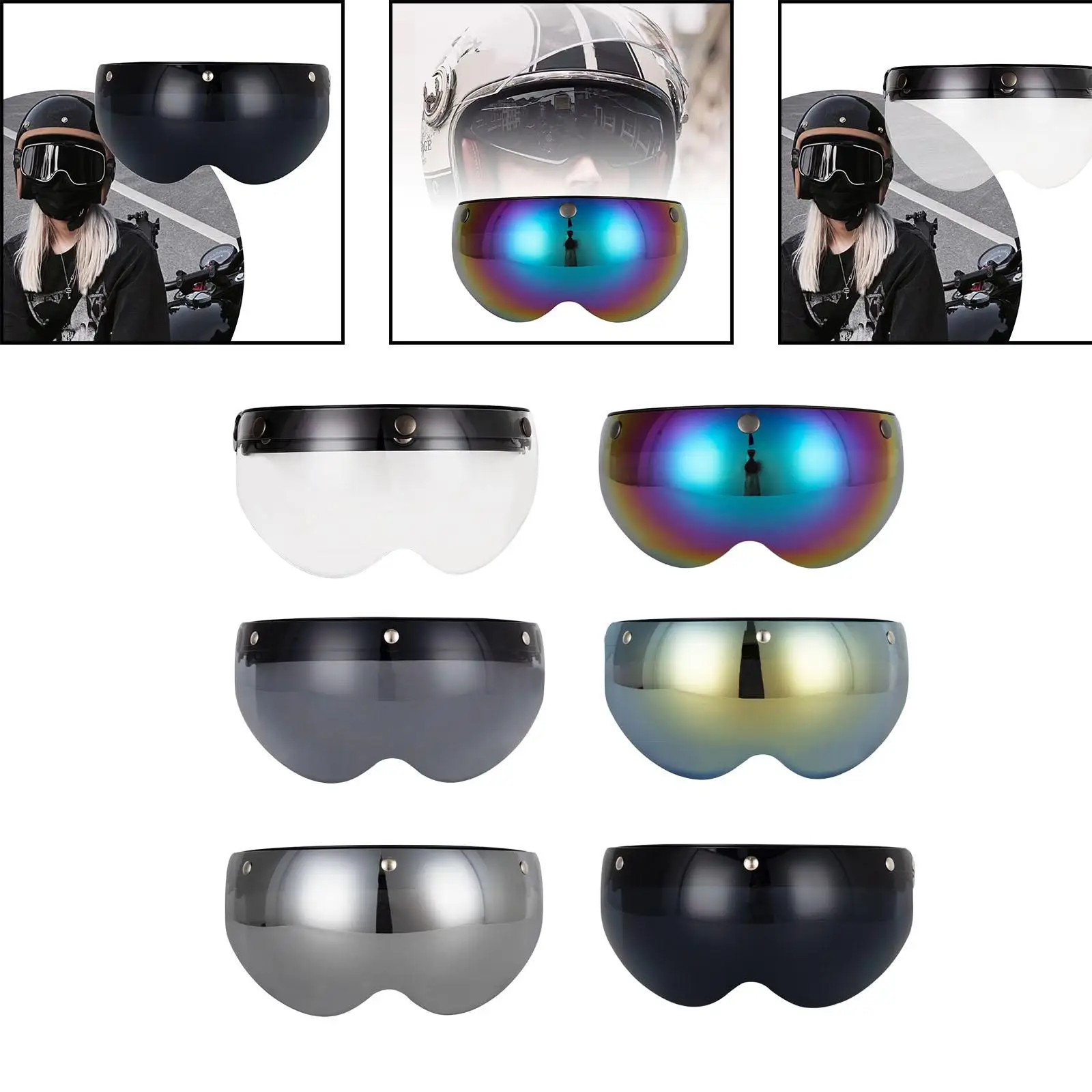 

Motorcycle Helmet Visor Lens Wind Protector Replacement 3 Snap Flip up Easy to Install Compatible Helmet Face