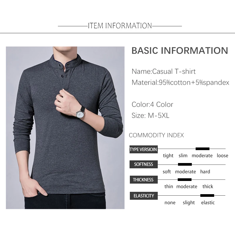 Long Sleeve Tshirt Men 2022 Spring Autumn Korean Casual Slim T Shirt Men Stand Collar Plus Size T-shirt for Men Clothes