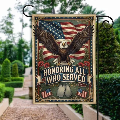 Honoring All Who Served Garden Flag Veteran Soldier Memorial Day USA Yard Decor RRI