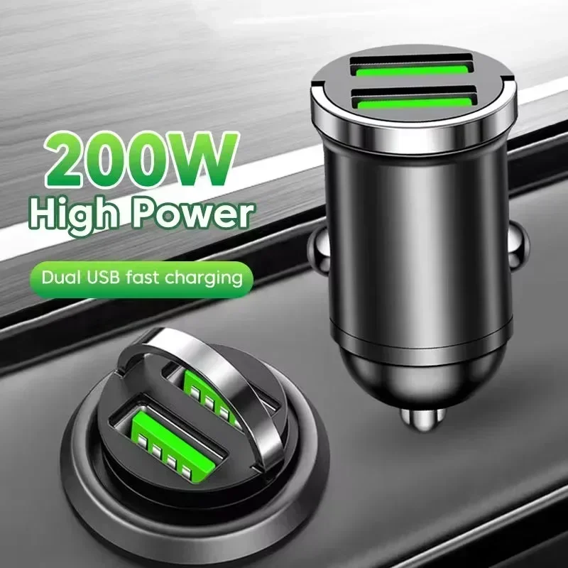 NEW 200W Dual USB Car Charger 100W Mini USB C Car Phone Charger QC3 Fast Charging Adapter for IPhone Xiaomi Huawei Samsung