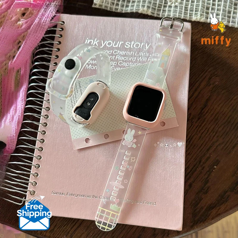 

Ремешок для часов Kawaii Miffy, подходит для Iwatch Ultra 10 9, милый прозрачный ремешок для часов с героями мультфильмов, аксессуары в стиле аниме, идеальные подарки для девочек