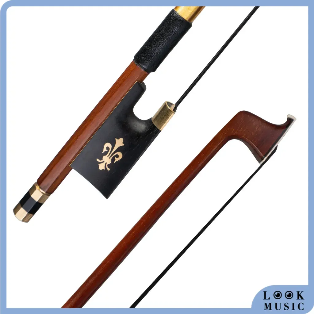 LOOK 4/4 Violin Bow Brazilwood Bow W/Ebony Black Horsehair Sheep Leather Warp Bow Well Balance Professional Performance Level