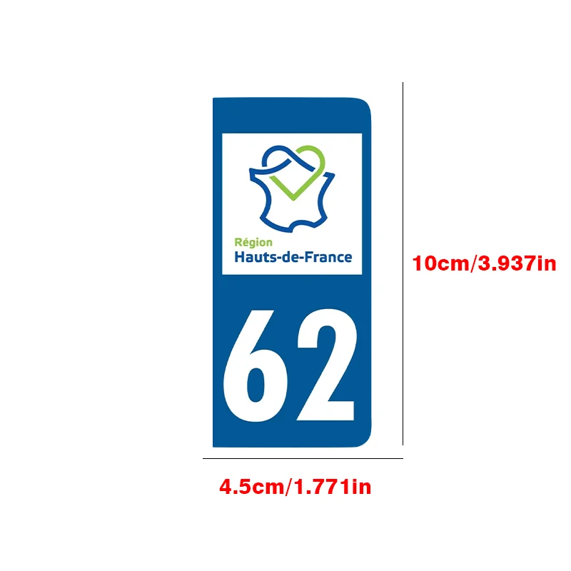 2Pcs/Set France Hauts-de-France 62 Plate Stickers, Waterproof Pas-de-Calais Emblem Decals for Car and Motorcycle