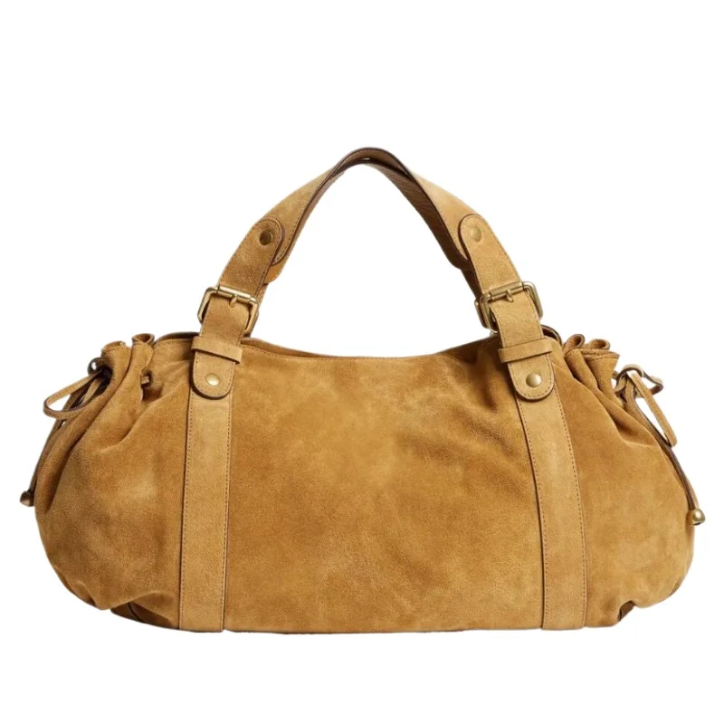 

2025 Autumn/winter New Soft Faux Suede Pleated Handbag,vintage Large-capacity Single-shoulder Bag, Daily Commuter Tote Bag