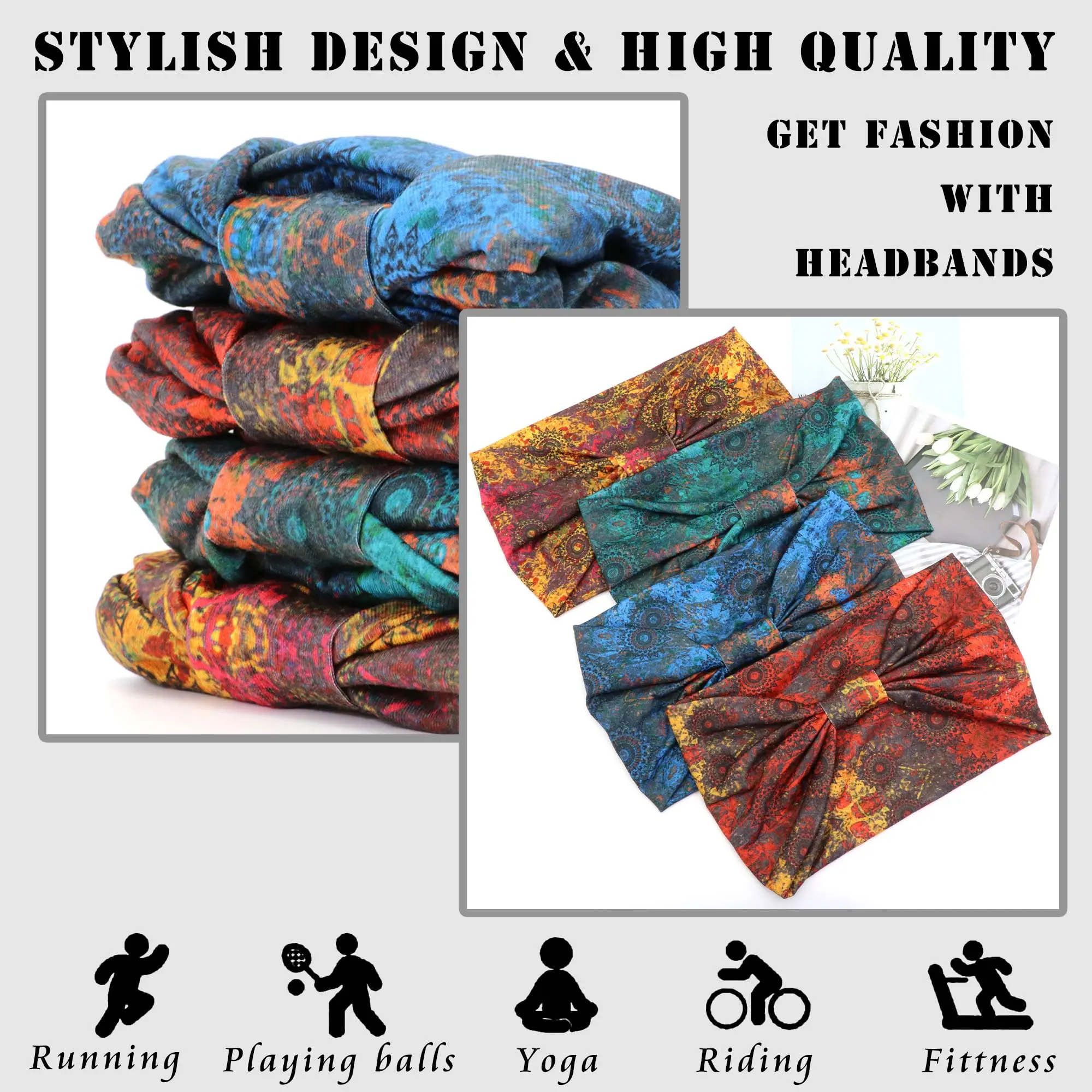 Boho Headbands for Women Knotted Wide Headwrap Turban Yoga Workout Head Bands Stretch Hiarbands Cotton Bandana Hair Accessories