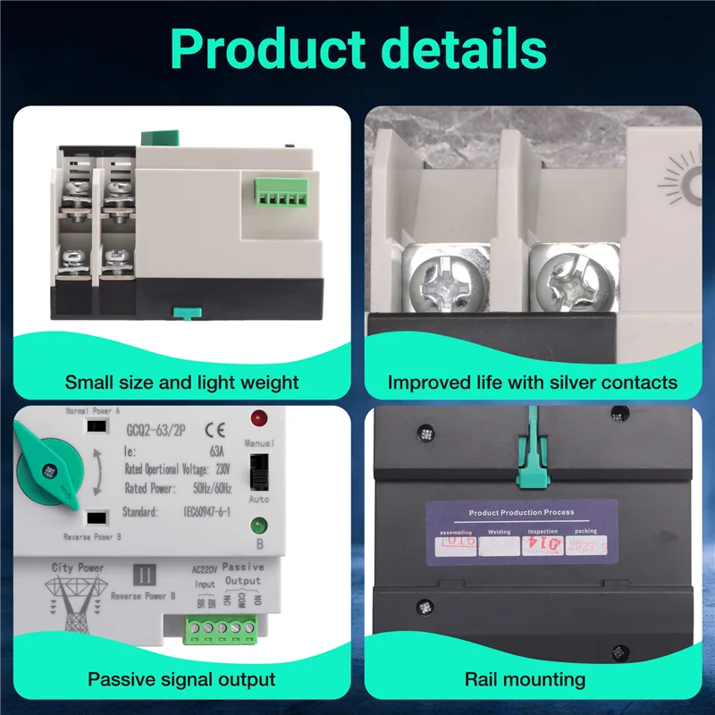 ABVG-Photovoltaic Solar Power ATS Automatic Transfer Switch Din Rail 2P AC220V ATS PV System Power To City Power