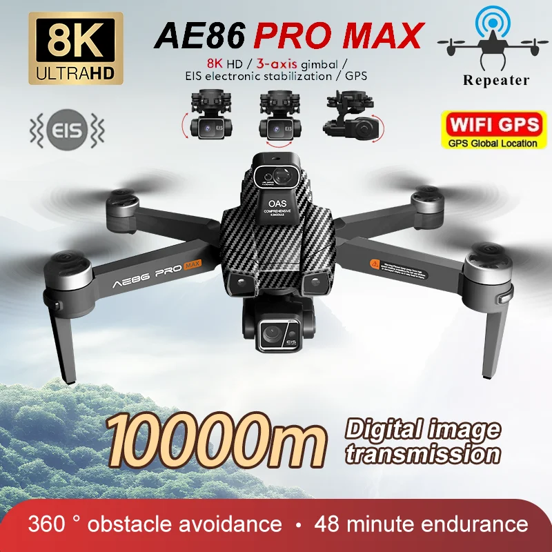 AE86 PRO MAX GPS Drone 8K Professional ESC HD Dual Camera 5G FPV WiFi con 3 assi Gimbal Flight Brushless RC Quadcopter Toy Gift