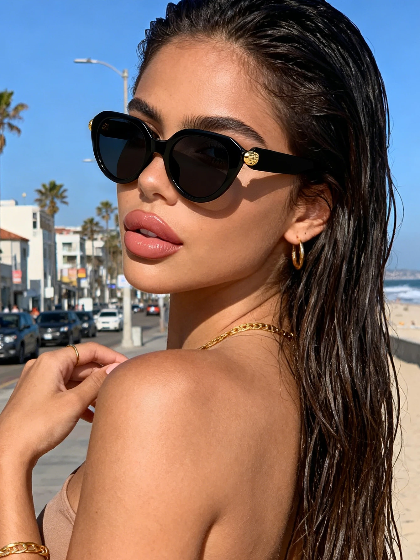 Universal Men Women Retro European Cat Eye Fashion Glasses Solid Color for Daily Matching Street Photography