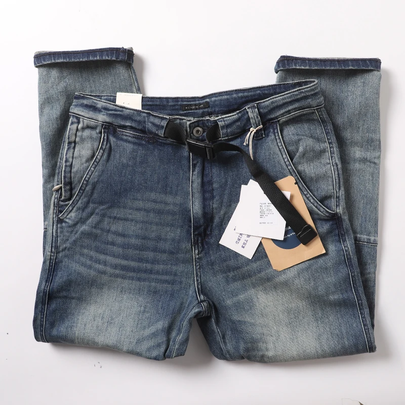 

Heavyweight Waed Denim Jeans Retro Amekajie Bule Straight Leg Casual Trousers Long Pants for Men Autumn Youth Trend