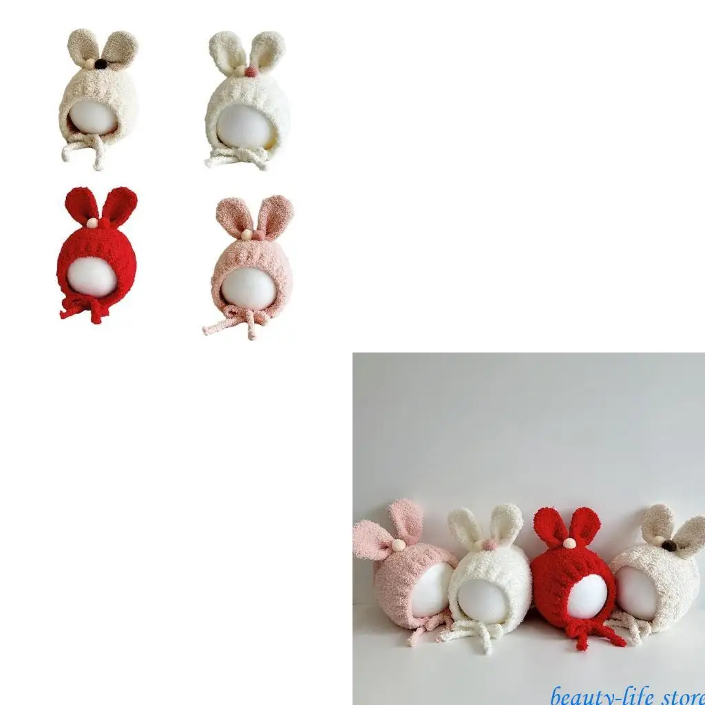 

Toddler Nursery Bonnet Rabbit Furry Hat Knitted Hat for Baby Girls Knitted Hat Headwrap Soft Hat Cartoon Rabbit 517D