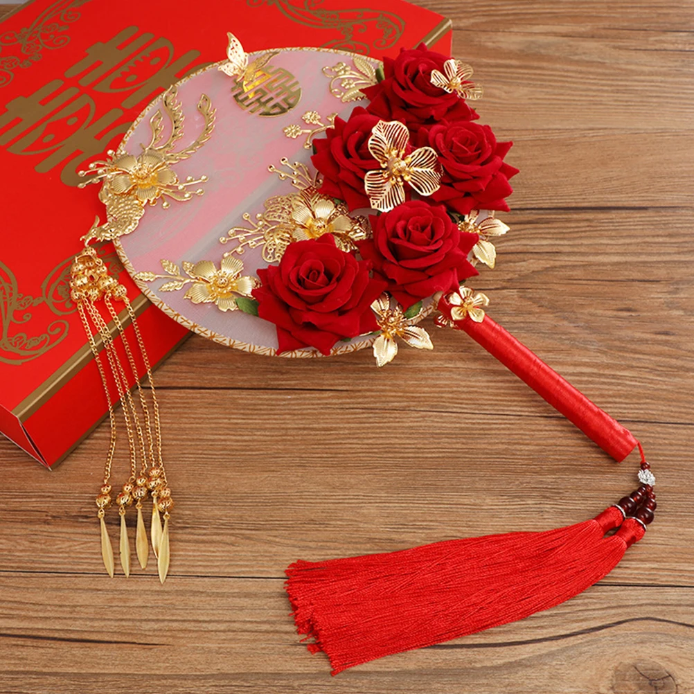 

Wedding Fan Chinese Round Hand Fan Bridal Baptism Dance Party Birthday Stage Costume Photography Props Decor Living Room Bedroom