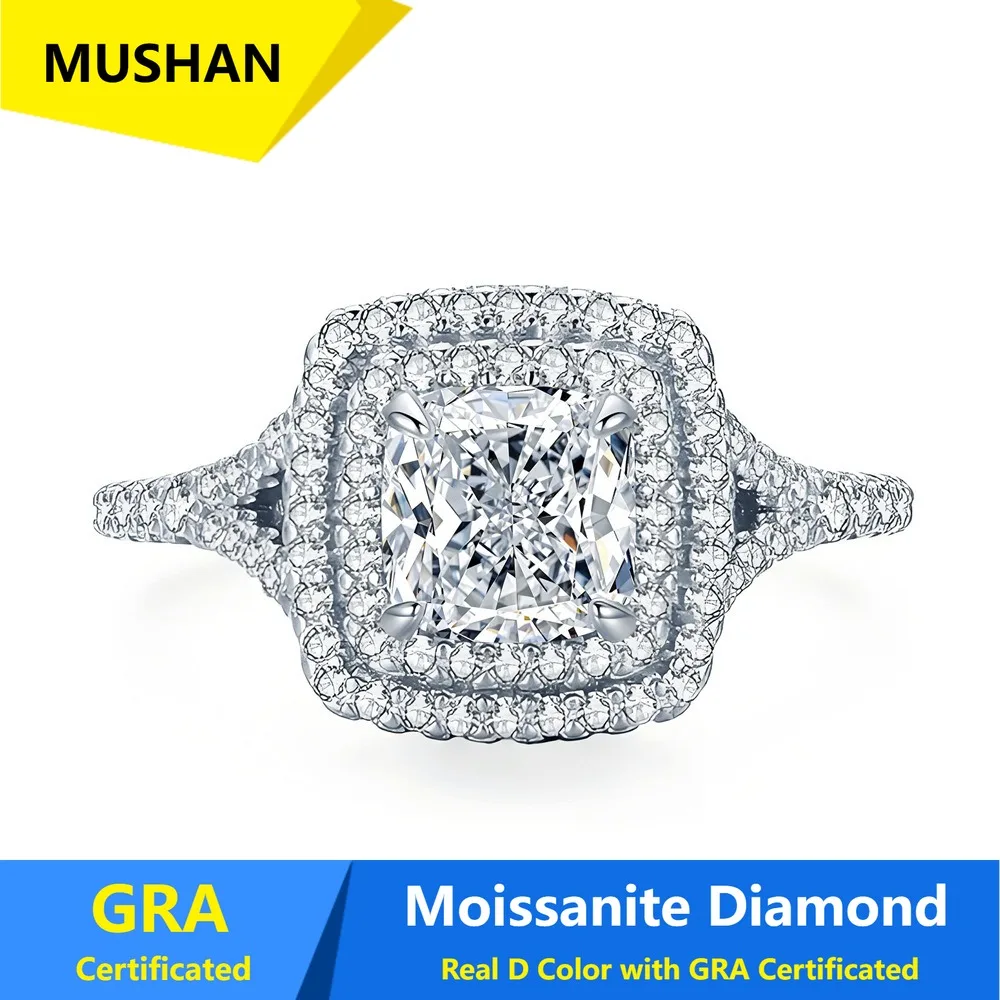 

MUSHAN Luxury Jewelry 925 Sterling Silver Ring Band Women GRA Certificated Moissanite Diamond Emerald D Color Rings Fine Jewelry