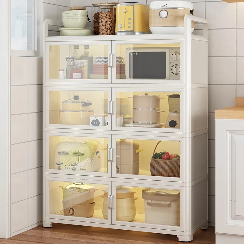 Cabinet-type Kitchen Rack, Multi-layer Floor-to-ceiling Dust-proof Storage, Side Cabinet, Microwave Oven, Storage Shelves