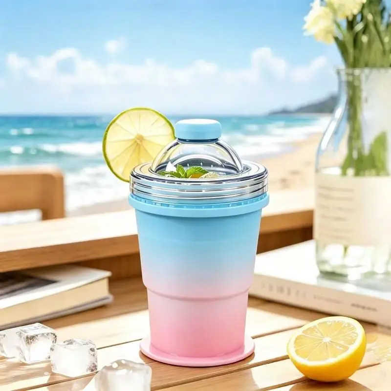 2 In 1 Silicone Foldable Ice Ball Cup Food Grade Ice Mold and Water Bottle for Beach Travel Office Use