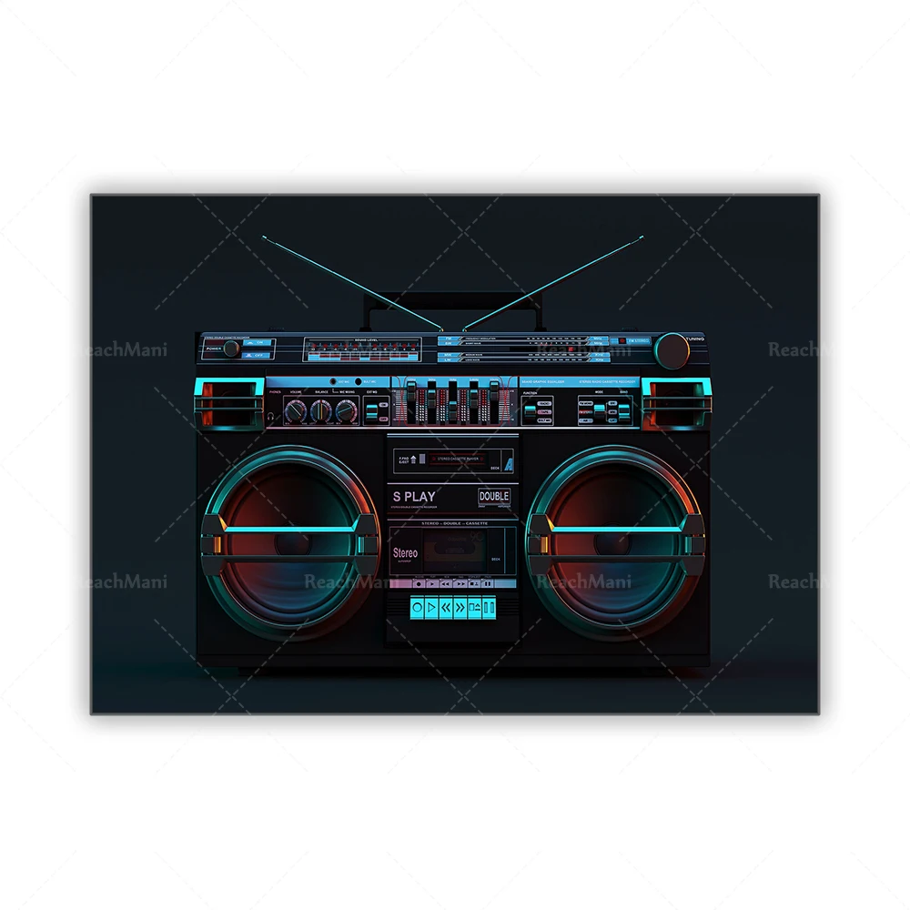 Vintage Audio Tape Print, Boombox Broadcast Art, Ghetto blaster Poster, Vintage Tape, Audio Recorder Boombox 80s Print on Canvas
