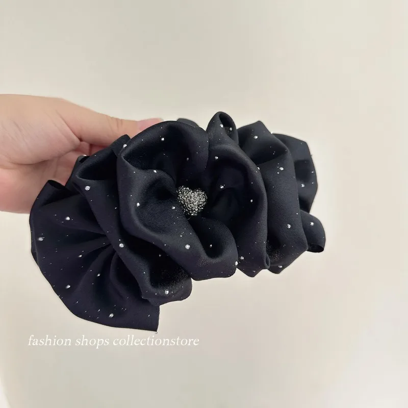 New Korean Style Flagship Store High-Grade Double-Sided Black Bow Barrettes Simple Clip Hairware Grip Female Hair Claws