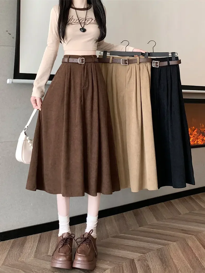 Women's Corduroy Skirt Autumn Winter 2024 Retro High Waist Skirts Korean Fashion Female Stylish Clothes Style Gothic Beach Rave