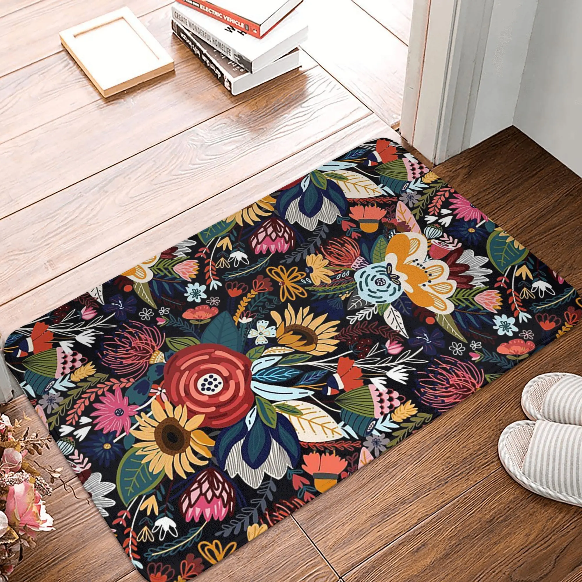 

Противоскользящий коврик с цветочным принтом Popping Moody, напольный коврик, ковер для соскабливания песка, коврик для кухни, входа, дома, спальни, коврики для ног