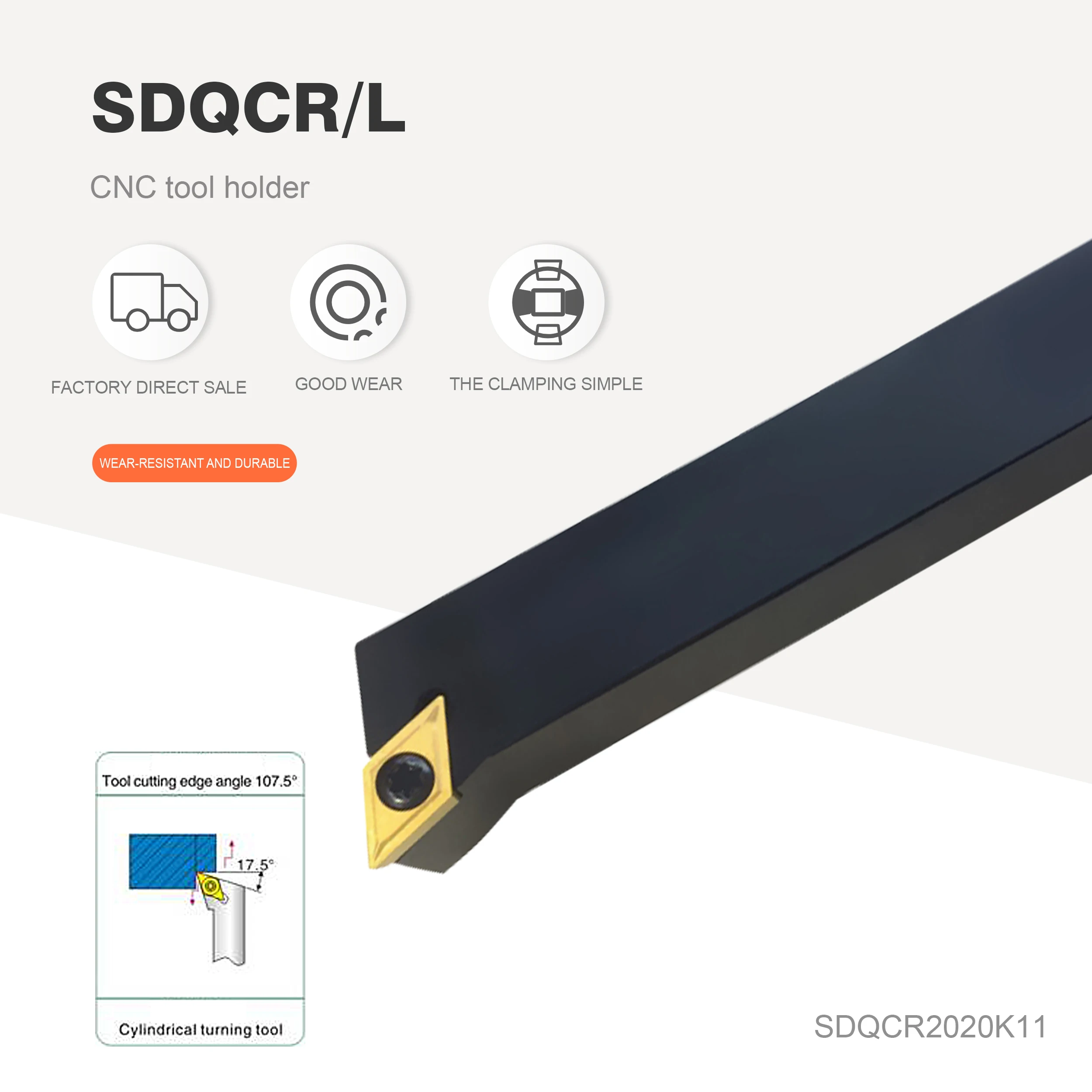 SDQCR1616H11/SDQCR2020K11/SDQCL2525M11 CYLINDRICAL SCREW TYPE TURNING TOOL, CARBIDE INSERT, TOOL SET