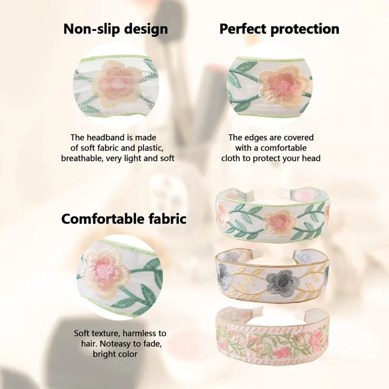 Beliebtes besticktes Blumen-Tüll-Stirnband für Damen – Vintage-Böhmisches Haarband-Accessoire – Detail 3