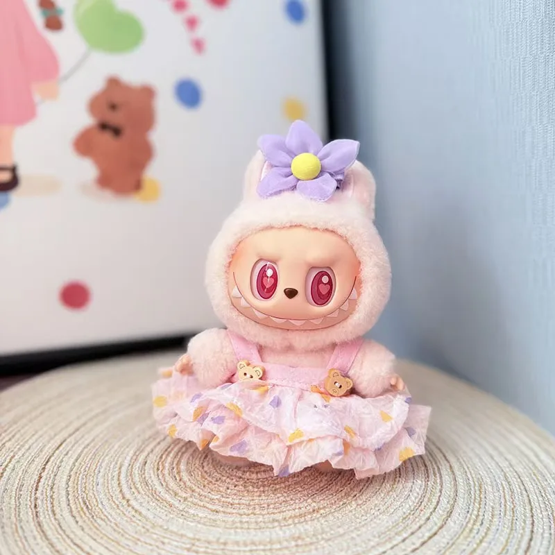 

For 17cm Labubu Doll Outfit Wrinkled Skirt Flower Hairpin Set Fisherman Hat Labubu Clothes Ropa Labubu