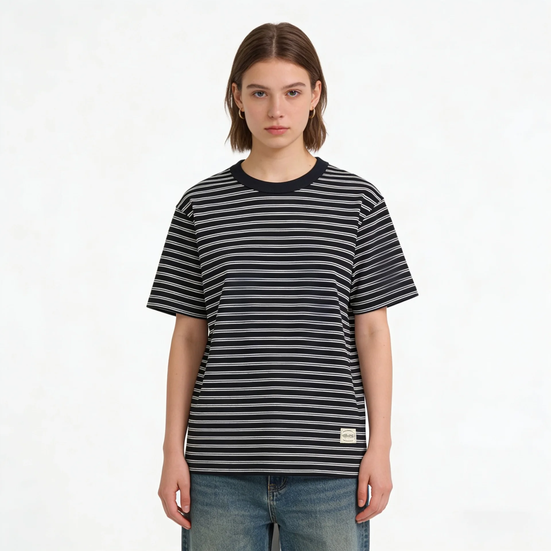 New American Amikaji Retro Shirt 230g Men's Cotton Thin Stripe Short Sleeved T-shirt Sea Soul Shirt