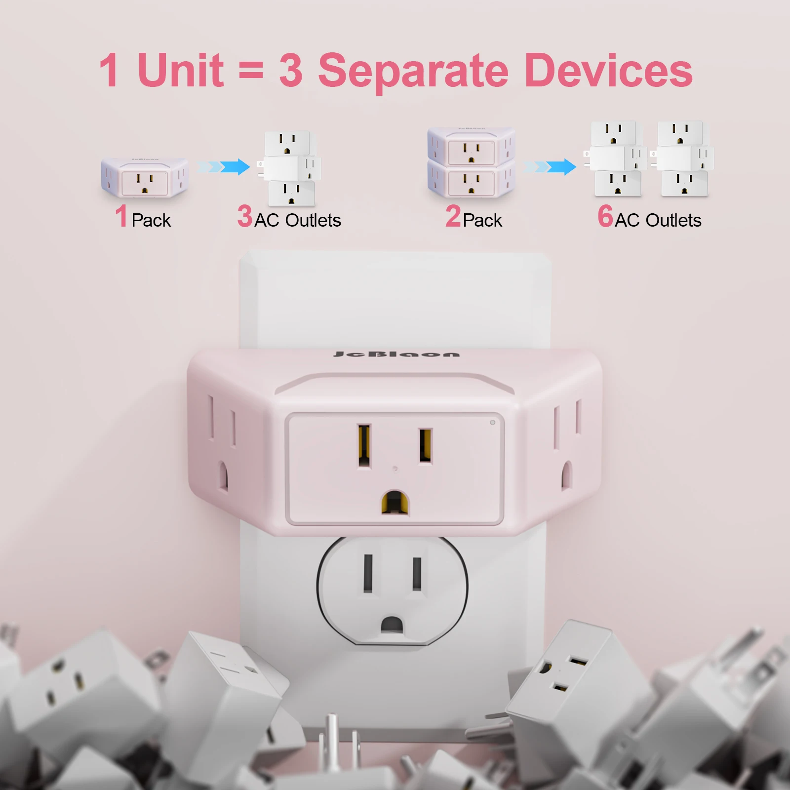 Mini 3 Way US Outlet Extender Non Blocking Wall Plug No Surge Protection Cruise Ship Travel Socket Adapter