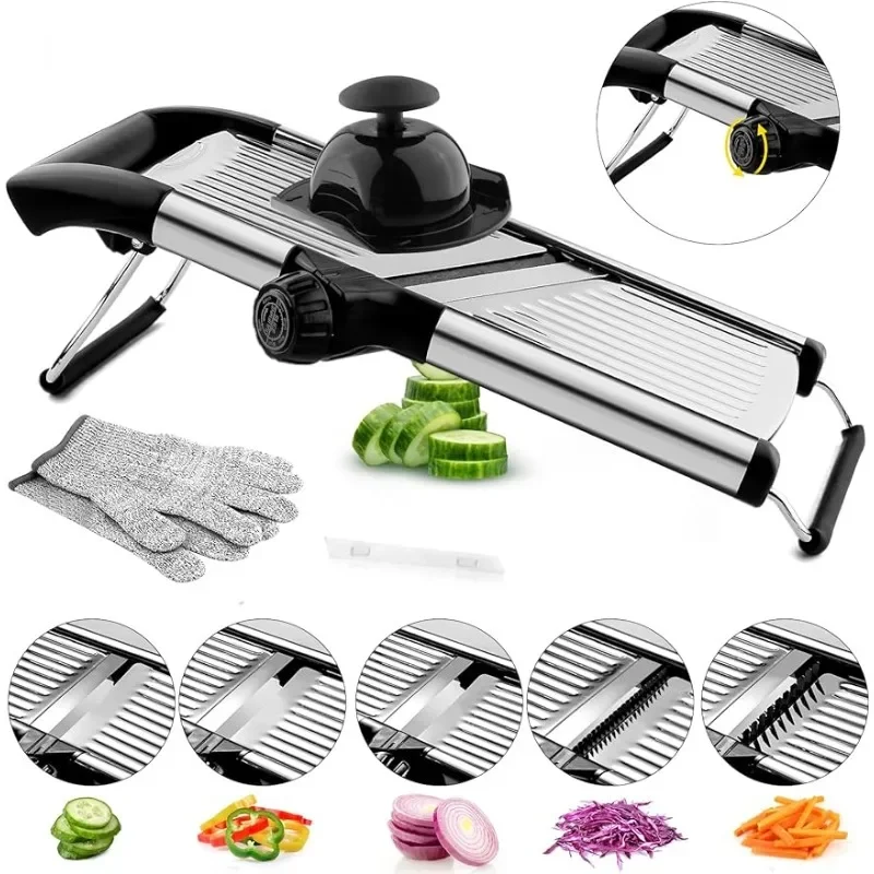 HAOYUNMA Potato Slicer,Vegetable Chopper,Adjustable Stainless Steel Veggie Onion Tomato Julienne Cutter WithCut-Resistant Gloves