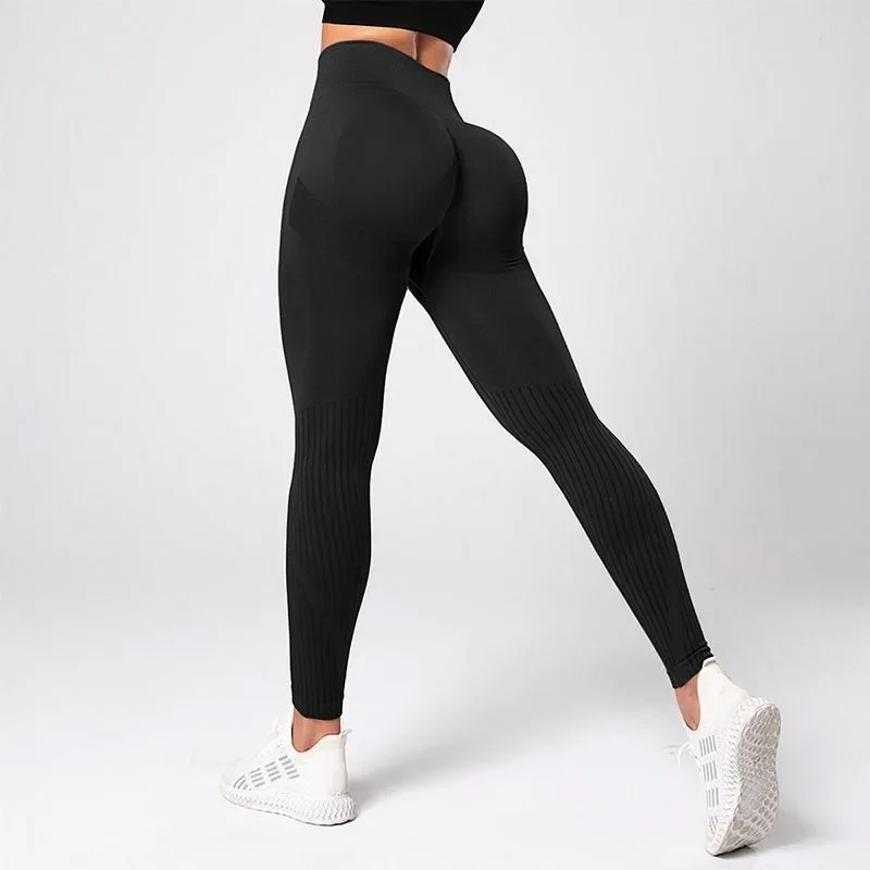 Sports High Waist Leggings Women Knited Slim Tights Workout Yoga Pilates Fitness Pants Seamless Butt Lift High Elastic Pants