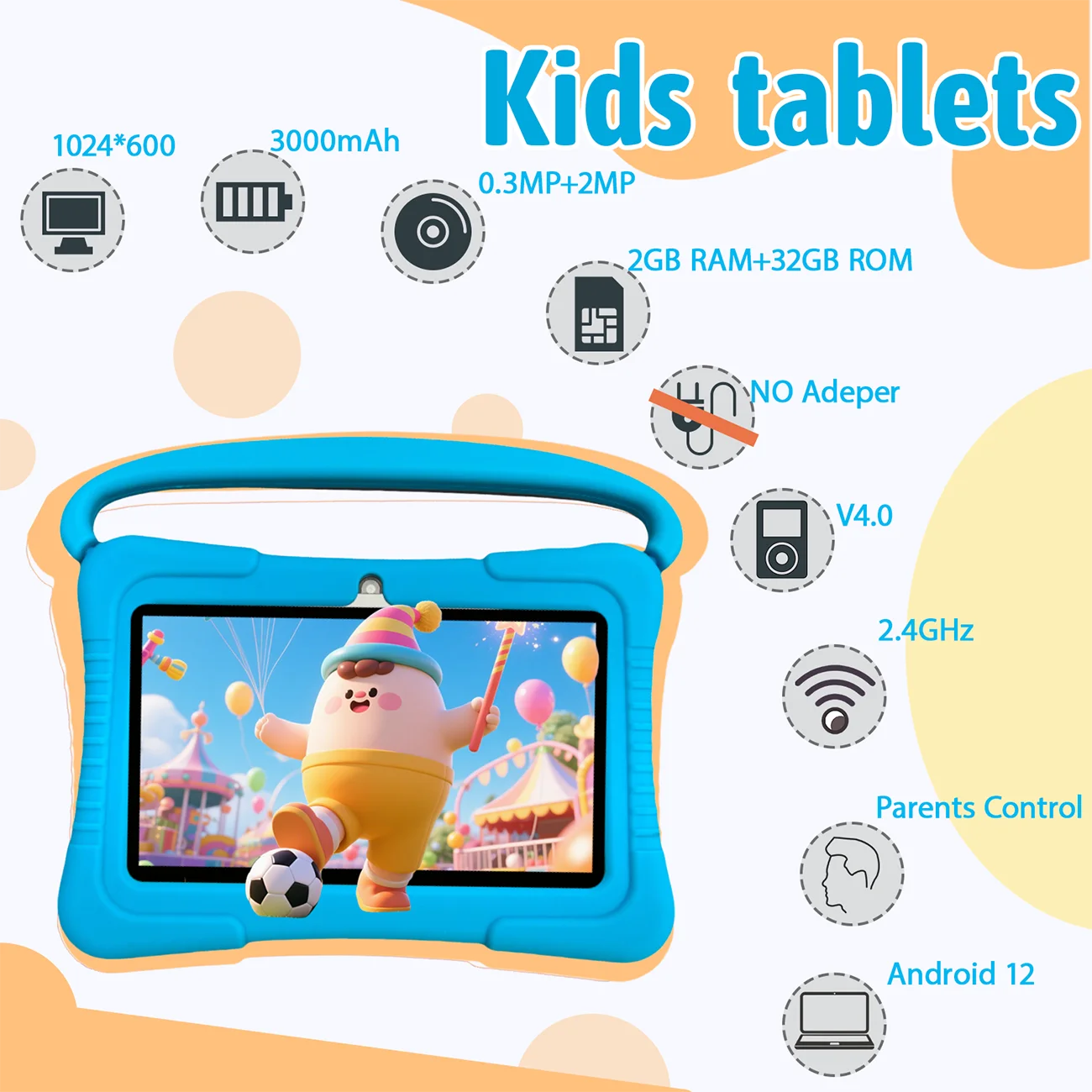 Tablet per bambini da 7 pollici, Tablet per bambini con controllo dei genitori, doppia fotocamera, regali per bambini per Natale e compleanno.Rosa/Blu